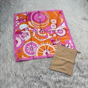 NWOT Wensli Pink Multi Silk Square Scarf Gears Cogs Geo Artsy Art to Wear